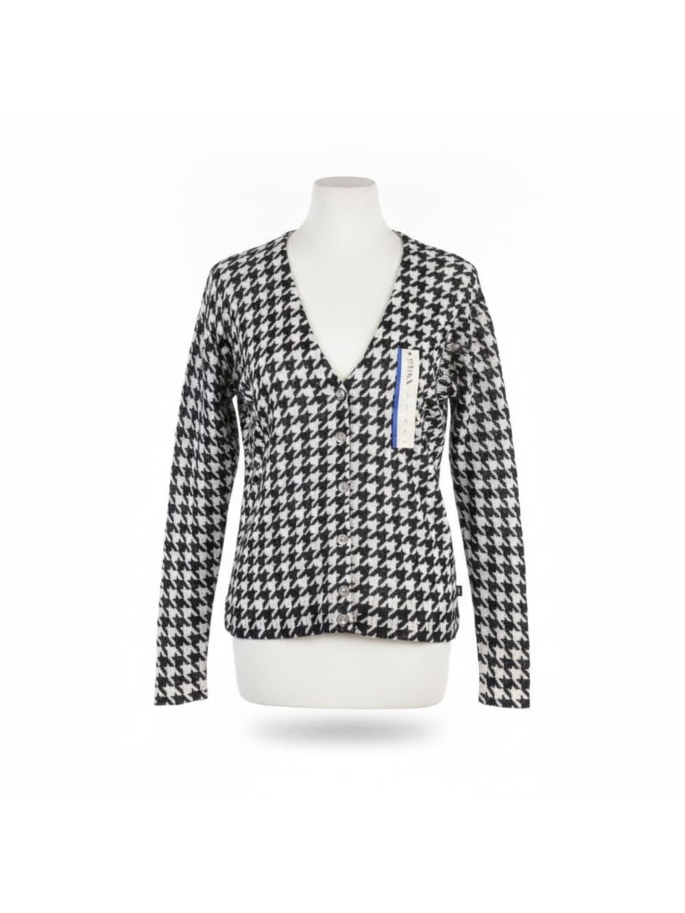 Merona Womens Black & White Cotton Blend Houndstooth Cardigan Classic Fit Size L